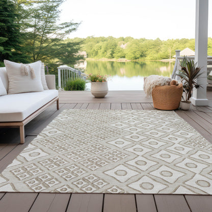 Tabselect Home Line 5' X 8' Beige And Ivory Geometric Washable Indoor Outdoor Area Rug