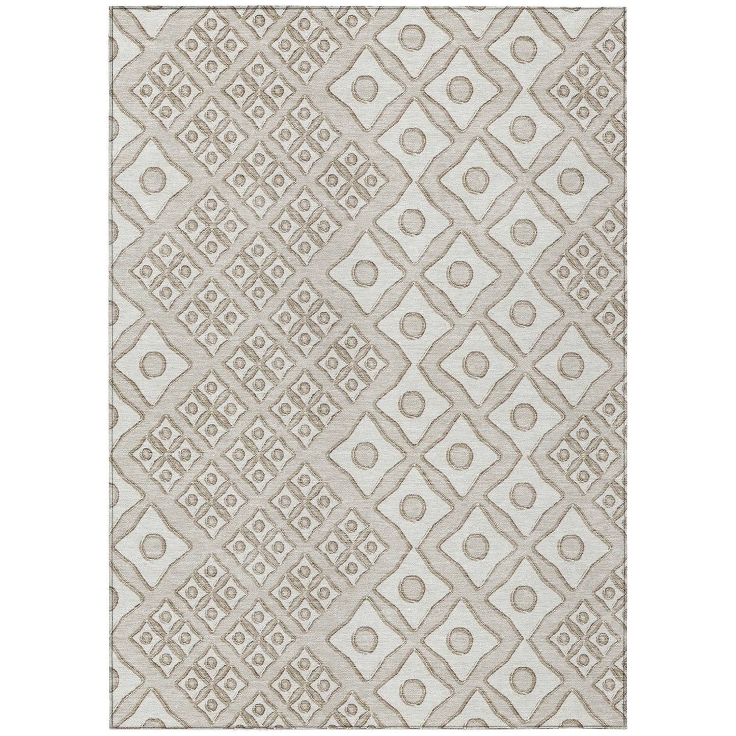 Tabselect Home Line 5' X 8' Beige And Ivory Geometric Washable Indoor Outdoor Area Rug