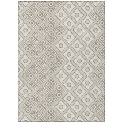 Tabselect Home Line 5' X 8' Beige And Ivory Geometric Washable Indoor Outdoor Area Rug