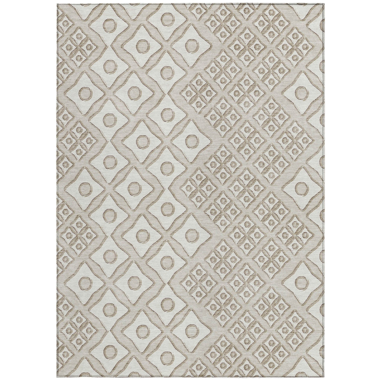 Tabselect Home Line 5' X 8' Beige And Ivory Geometric Washable Indoor Outdoor Area Rug