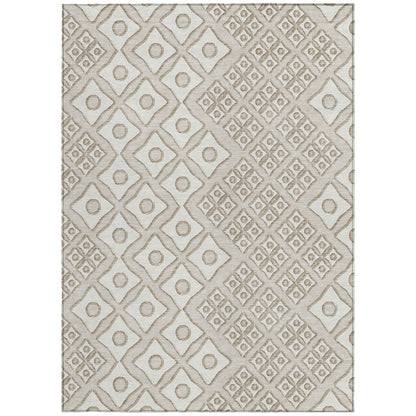 Tabselect Home Line 5' X 8' Beige And Ivory Geometric Washable Indoor Outdoor Area Rug