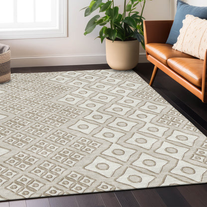 Tabselect Home Line 5' X 8' Beige And Ivory Geometric Washable Indoor Outdoor Area Rug