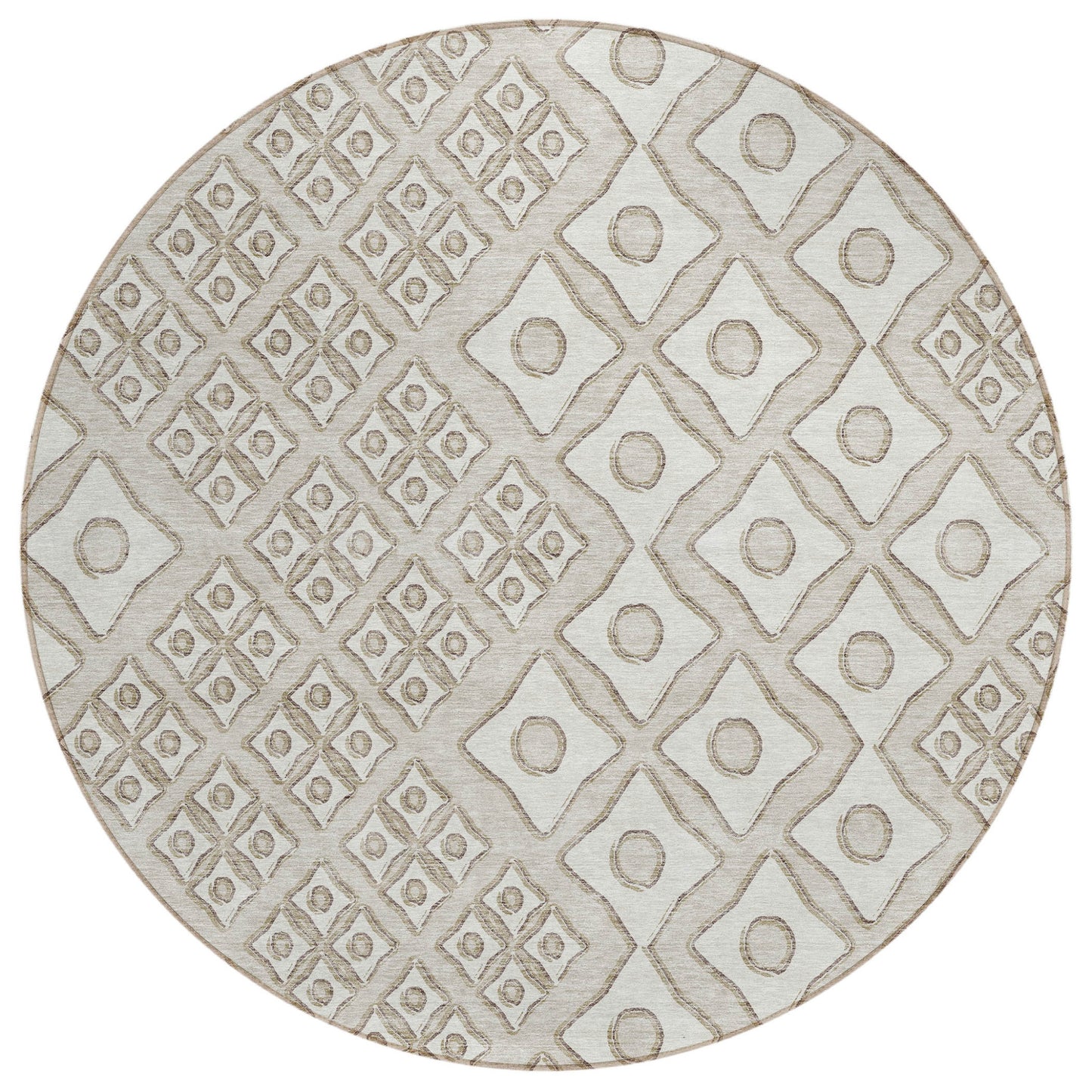 Tabselect Home Line 8' Beige And Ivory Round Geometric Washable Indoor Outdoor Area Rug