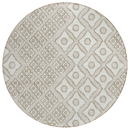 Tabselect Home Line 8' Beige And Ivory Round Geometric Washable Indoor Outdoor Area Rug