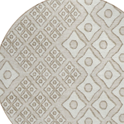 Tabselect Home Line 8' Beige And Ivory Round Geometric Washable Indoor Outdoor Area Rug