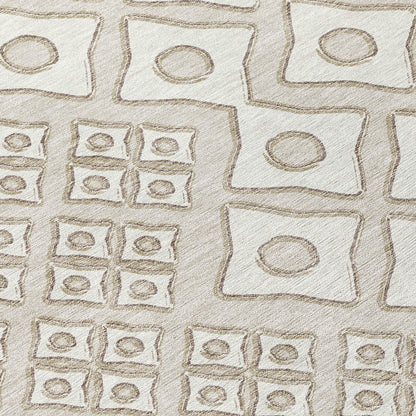 Tabselect Home Line 8' Beige And Ivory Round Geometric Washable Indoor Outdoor Area Rug