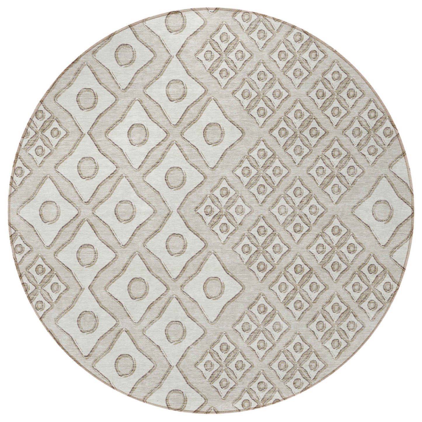 Tabselect Home Line 8' Beige And Ivory Round Geometric Washable Indoor Outdoor Area Rug