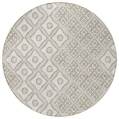 Tabselect Home Line 8' Beige And Ivory Round Geometric Washable Indoor Outdoor Area Rug
