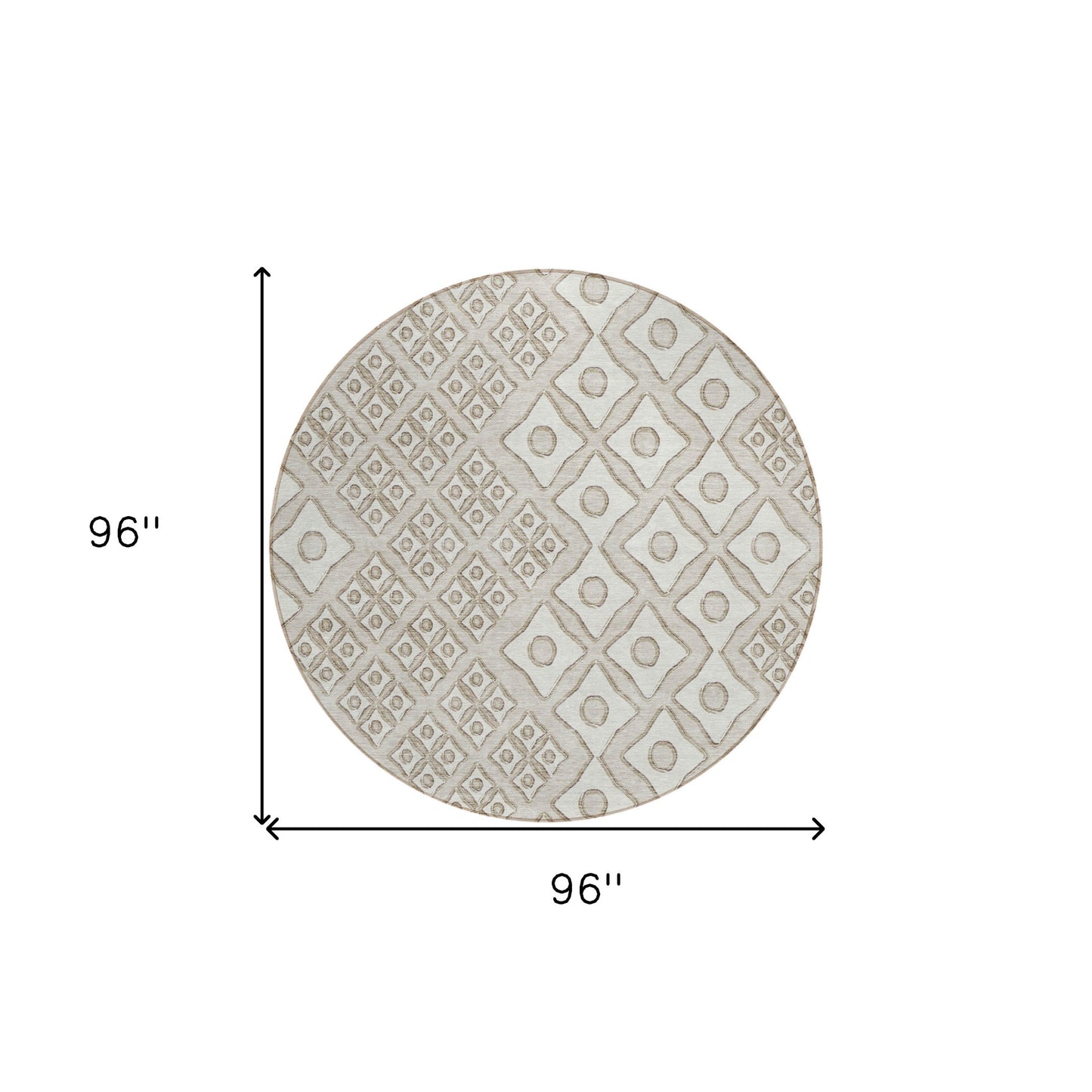 Tabselect Home Line 8' Beige And Ivory Round Geometric Washable Indoor Outdoor Area Rug