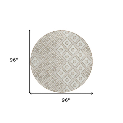 Tabselect Home Line 8' Beige And Ivory Round Geometric Washable Indoor Outdoor Area Rug