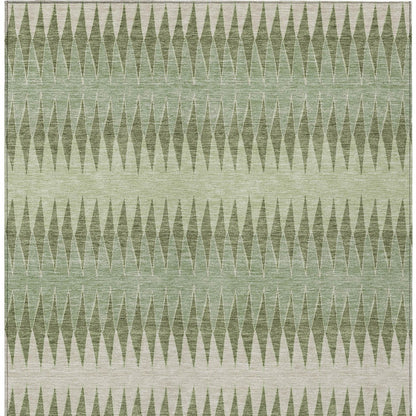 Tabselect Home Line 5' X 8' Artichoke Green And Light Green Striped Washable Indoor Outdoor Area Rug