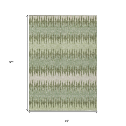 Tabselect Home Line 5' X 8' Artichoke Green And Light Green Striped Washable Indoor Outdoor Area Rug