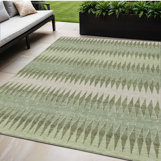 Tabselect Home Line 5' X 8' Artichoke Green And Light Green Striped Washable Indoor Outdoor Area Rug