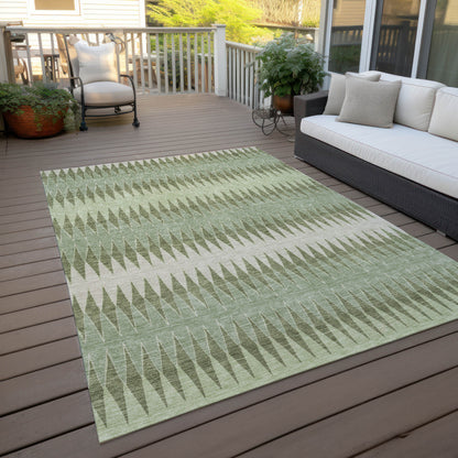Tabselect Home Line 5' X 8' Artichoke Green And Light Green Striped Washable Indoor Outdoor Area Rug