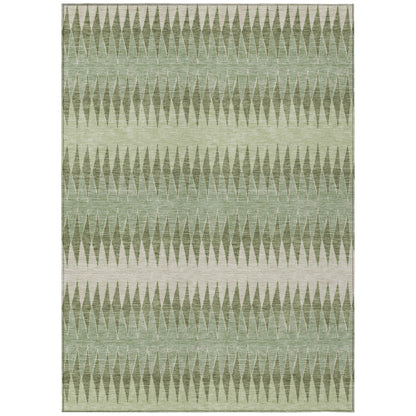 Tabselect Home Line 5' X 8' Artichoke Green And Light Green Striped Washable Indoor Outdoor Area Rug