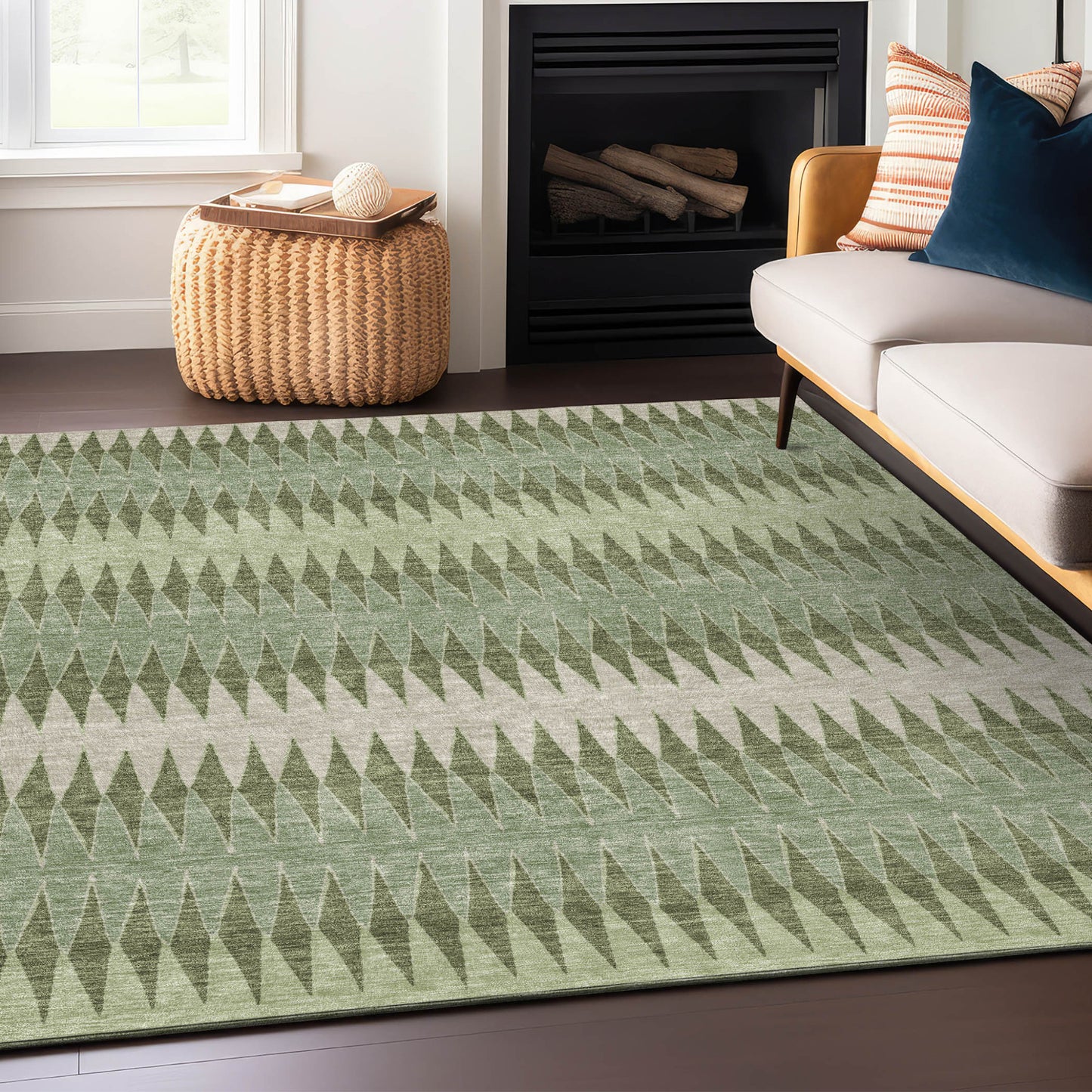 Tabselect Home Line 5' X 8' Artichoke Green And Light Green Striped Washable Indoor Outdoor Area Rug