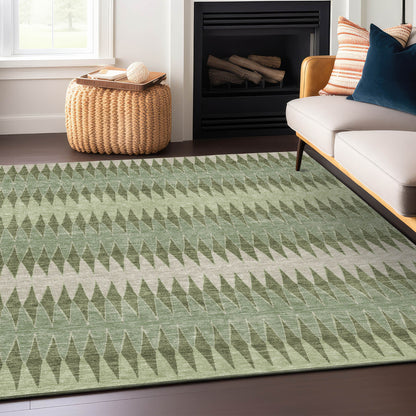 Tabselect Home Line 5' X 8' Artichoke Green And Light Green Striped Washable Indoor Outdoor Area Rug