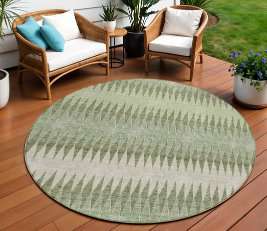 Tabselect Home Line 8' Artichoke Green And Light Green Round Striped Washable Indoor Outdoor Area Rug