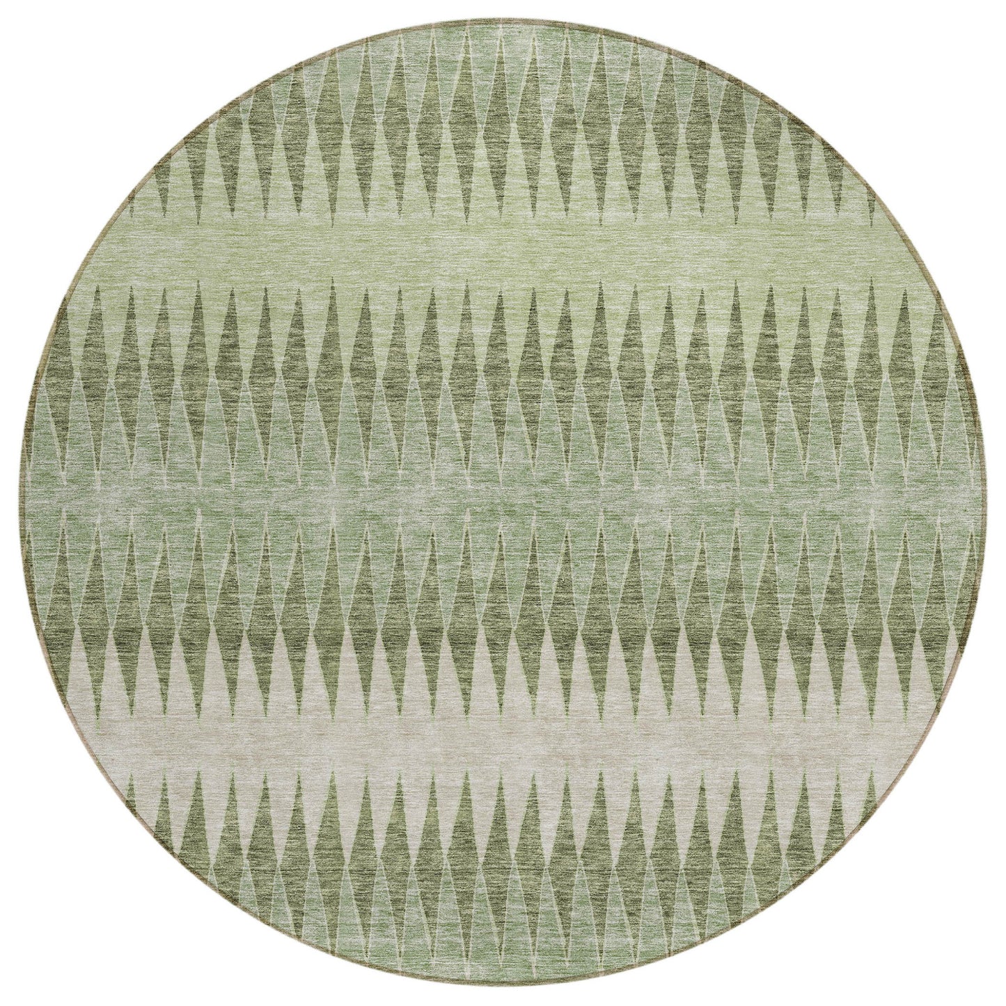 Tabselect Home Line 8' Artichoke Green And Light Green Round Striped Washable Indoor Outdoor Area Rug