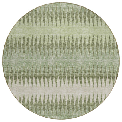 Tabselect Home Line 8' Artichoke Green And Light Green Round Striped Washable Indoor Outdoor Area Rug
