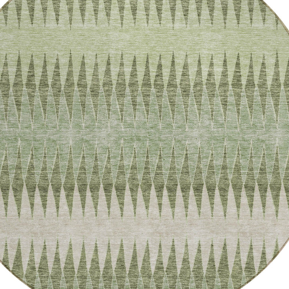 Tabselect Home Line 8' Artichoke Green And Light Green Round Striped Washable Indoor Outdoor Area Rug