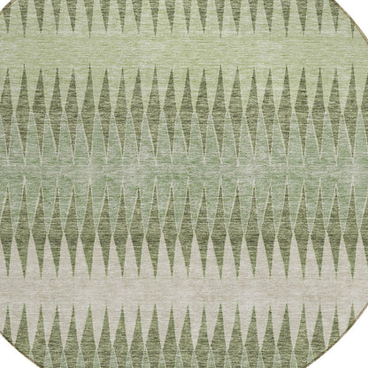 Tabselect Home Line 8' Artichoke Green And Light Green Round Striped Washable Indoor Outdoor Area Rug