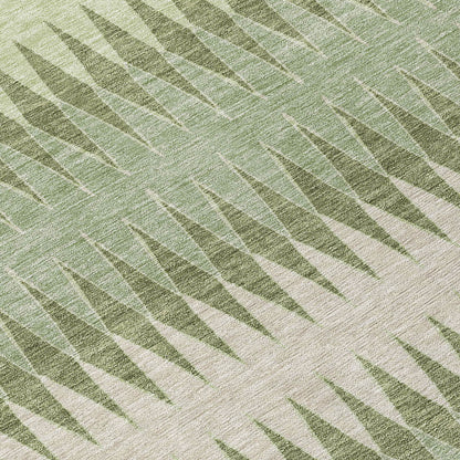 Tabselect Home Line 8' Artichoke Green And Light Green Round Striped Washable Indoor Outdoor Area Rug