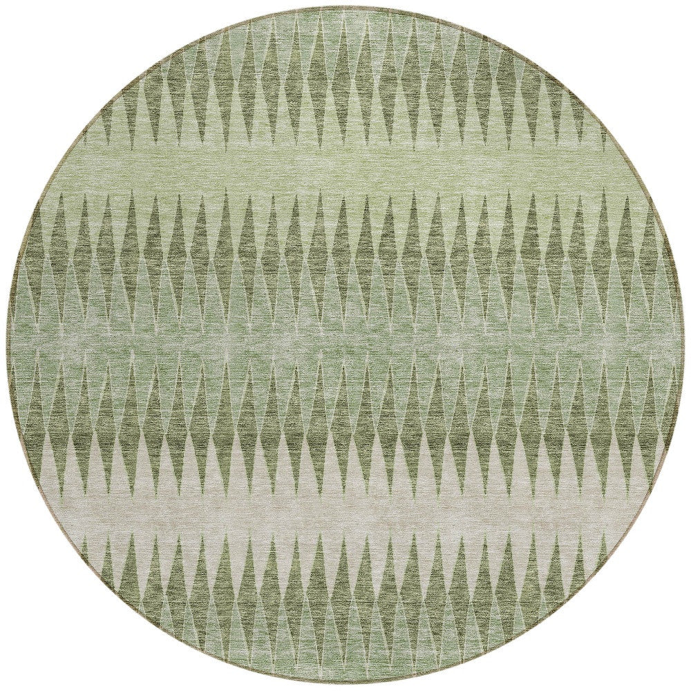 Tabselect Home Line 8' Artichoke Green And Light Green Round Striped Washable Indoor Outdoor Area Rug