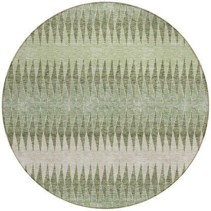 Tabselect Home Line 8' Artichoke Green And Light Green Round Striped Washable Indoor Outdoor Area Rug
