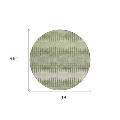 Tabselect Home Line 8' Artichoke Green And Light Green Round Striped Washable Indoor Outdoor Area Rug