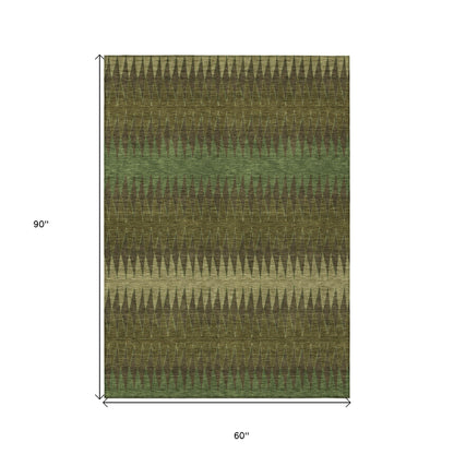 Tabselect Home Line 5' X 8' Olive Green And Dark Green Striped Washable Indoor Outdoor Area Rug