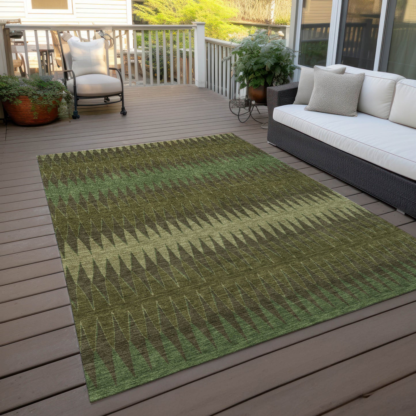 Tabselect Home Line 5' X 8' Olive Green And Dark Green Striped Washable Indoor Outdoor Area Rug