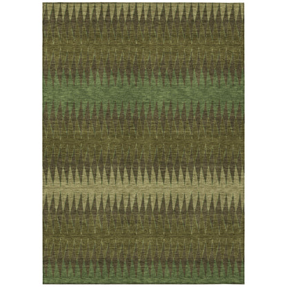 Tabselect Home Line 5' X 8' Olive Green And Dark Green Striped Washable Indoor Outdoor Area Rug