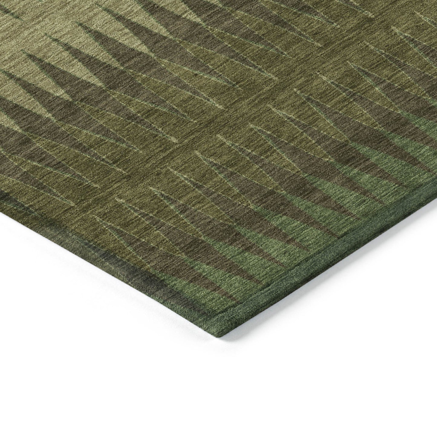 Tabselect Home Line 5' X 8' Olive Green And Dark Green Striped Washable Indoor Outdoor Area Rug