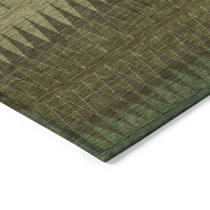 Tabselect Home Line 5' X 8' Olive Green And Dark Green Striped Washable Indoor Outdoor Area Rug