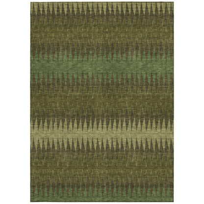 Tabselect Home Line 5' X 8' Olive Green And Dark Green Striped Washable Indoor Outdoor Area Rug