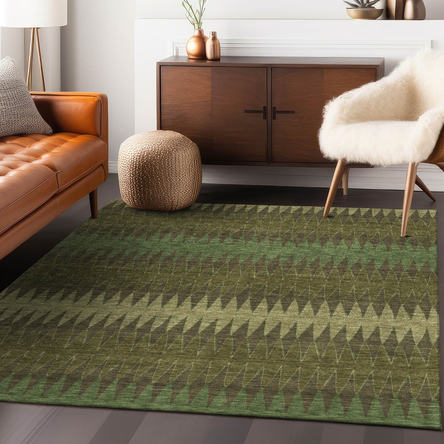 Tabselect Home Line 5' X 8' Olive Green And Dark Green Striped Washable Indoor Outdoor Area Rug