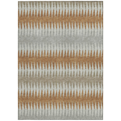 Tabselect Home Line 5' X 8' Orange Gray And Beige Striped Washable Indoor Outdoor Area Rug