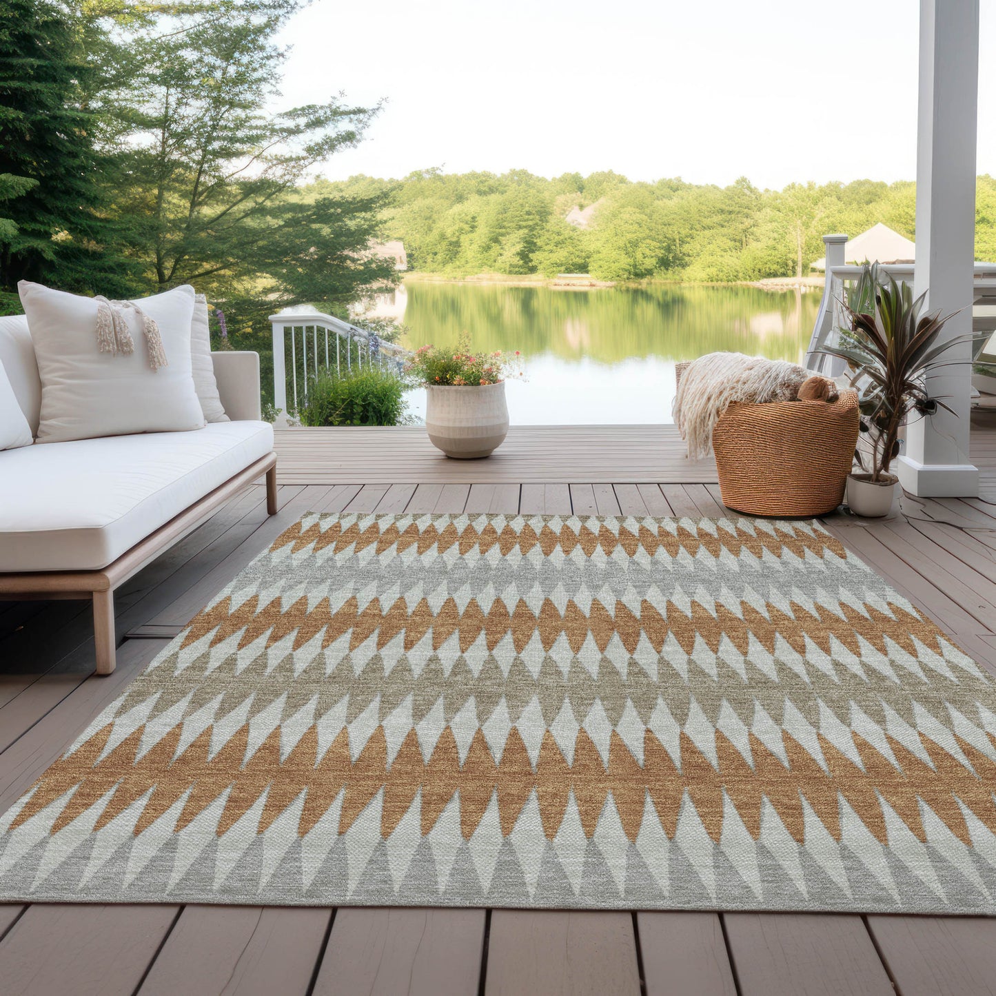 Tabselect Home Line 5' X 8' Orange Gray And Beige Striped Washable Indoor Outdoor Area Rug