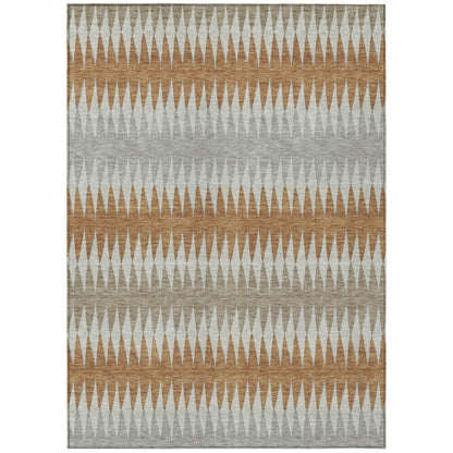 Tabselect Home Line 5' X 8' Orange Gray And Beige Striped Washable Indoor Outdoor Area Rug