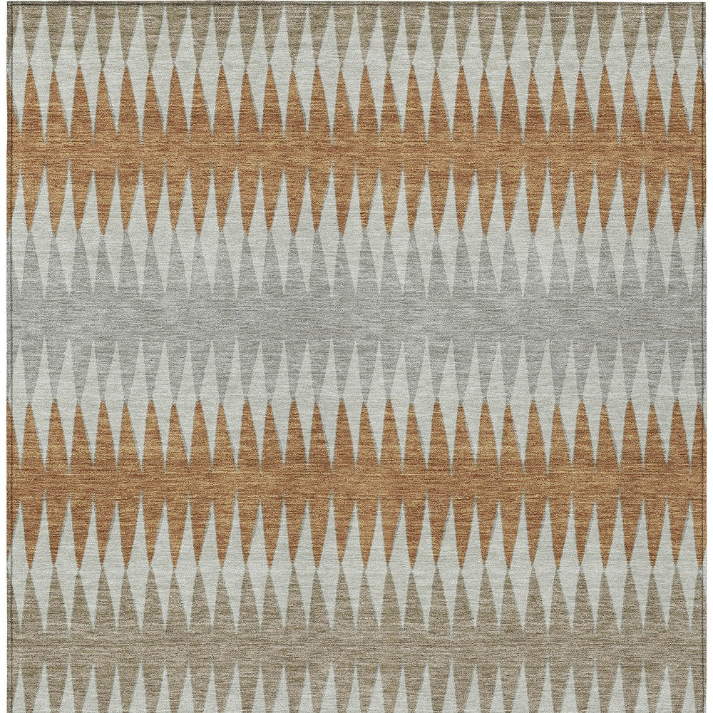 Tabselect Home Line 5' X 8' Orange Gray And Beige Striped Washable Indoor Outdoor Area Rug
