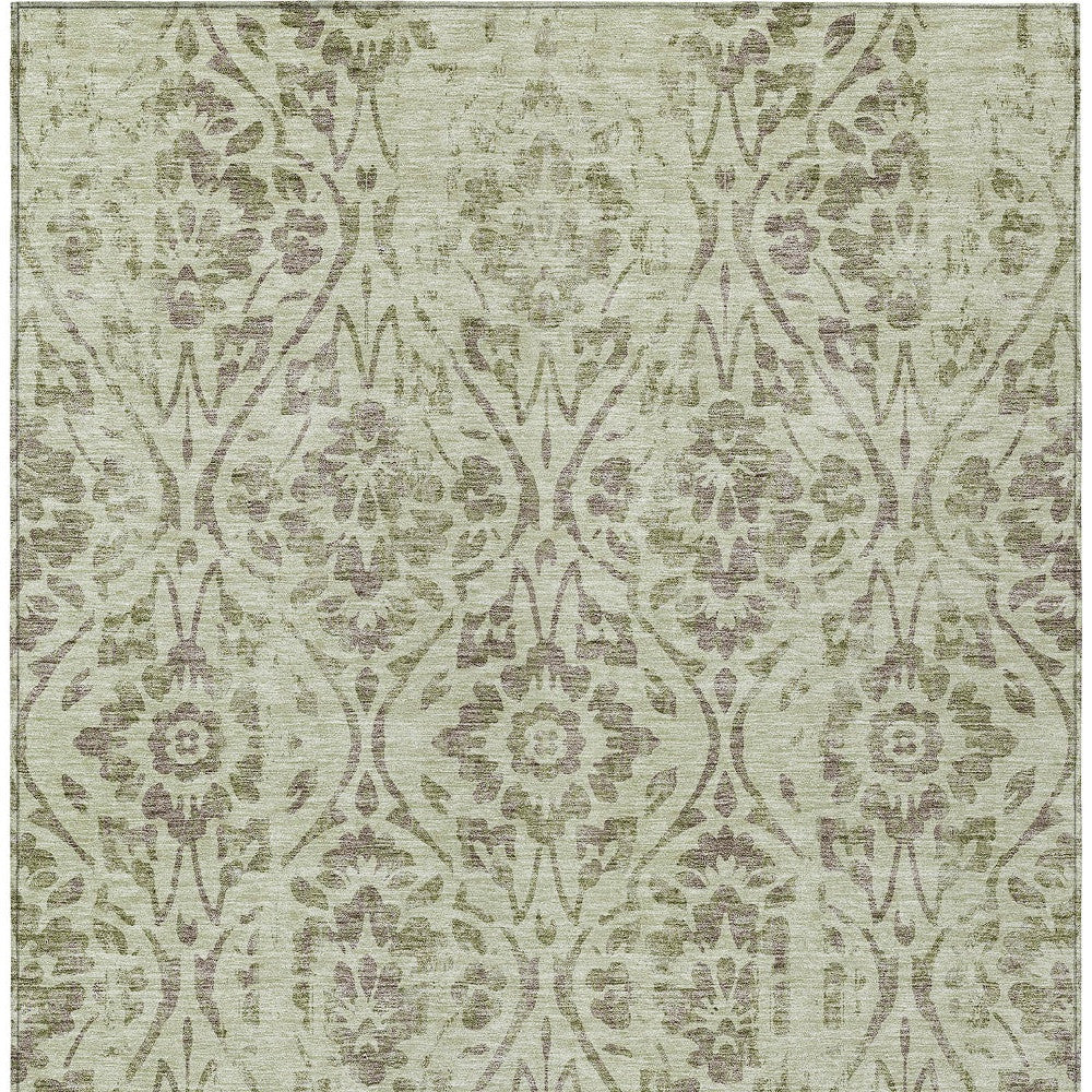 Tabselect Home Line 5' X 8' Artichoke Green And Brown Floral Washable Indoor Outdoor Area Rug