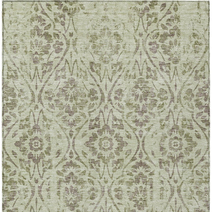 Tabselect Home Line 5' X 8' Artichoke Green And Brown Floral Washable Indoor Outdoor Area Rug