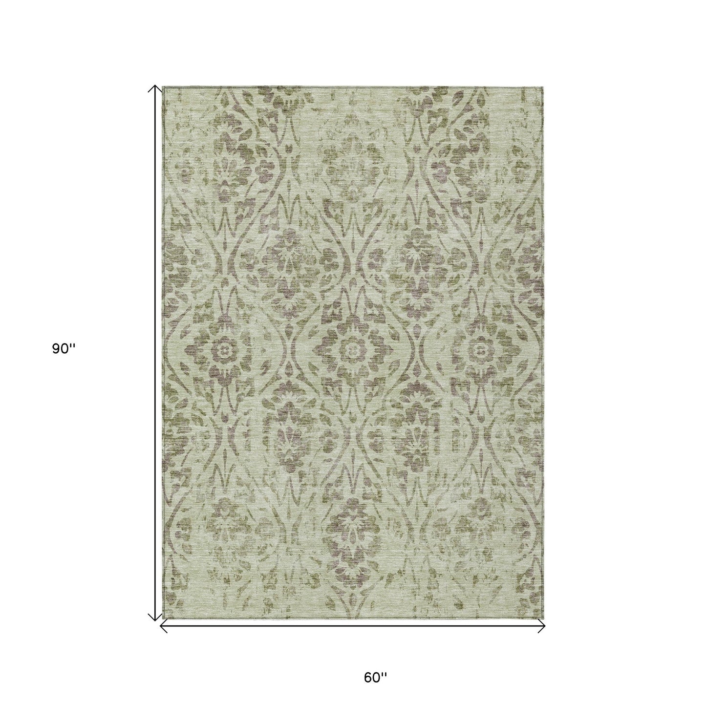 Tabselect Home Line 5' X 8' Artichoke Green And Brown Floral Washable Indoor Outdoor Area Rug