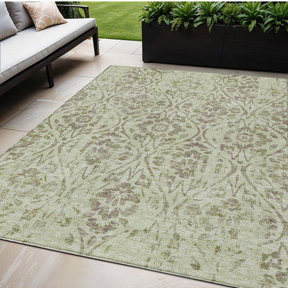 Tabselect Home Line 5' X 8' Artichoke Green And Brown Floral Washable Indoor Outdoor Area Rug
