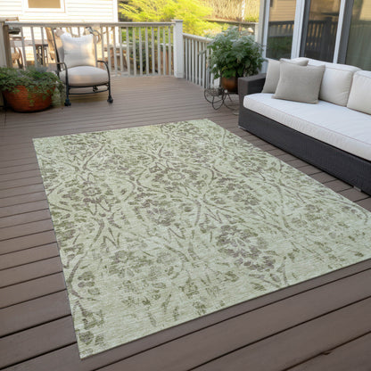 Tabselect Home Line 5' X 8' Artichoke Green And Brown Floral Washable Indoor Outdoor Area Rug