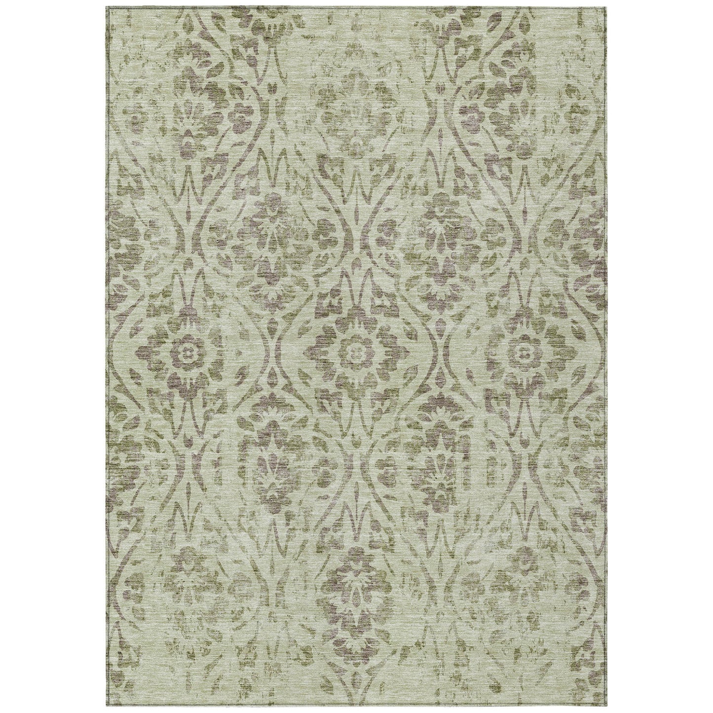 Tabselect Home Line 5' X 8' Artichoke Green And Brown Floral Washable Indoor Outdoor Area Rug