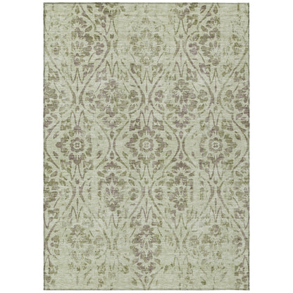 Tabselect Home Line 5' X 8' Artichoke Green And Brown Floral Washable Indoor Outdoor Area Rug