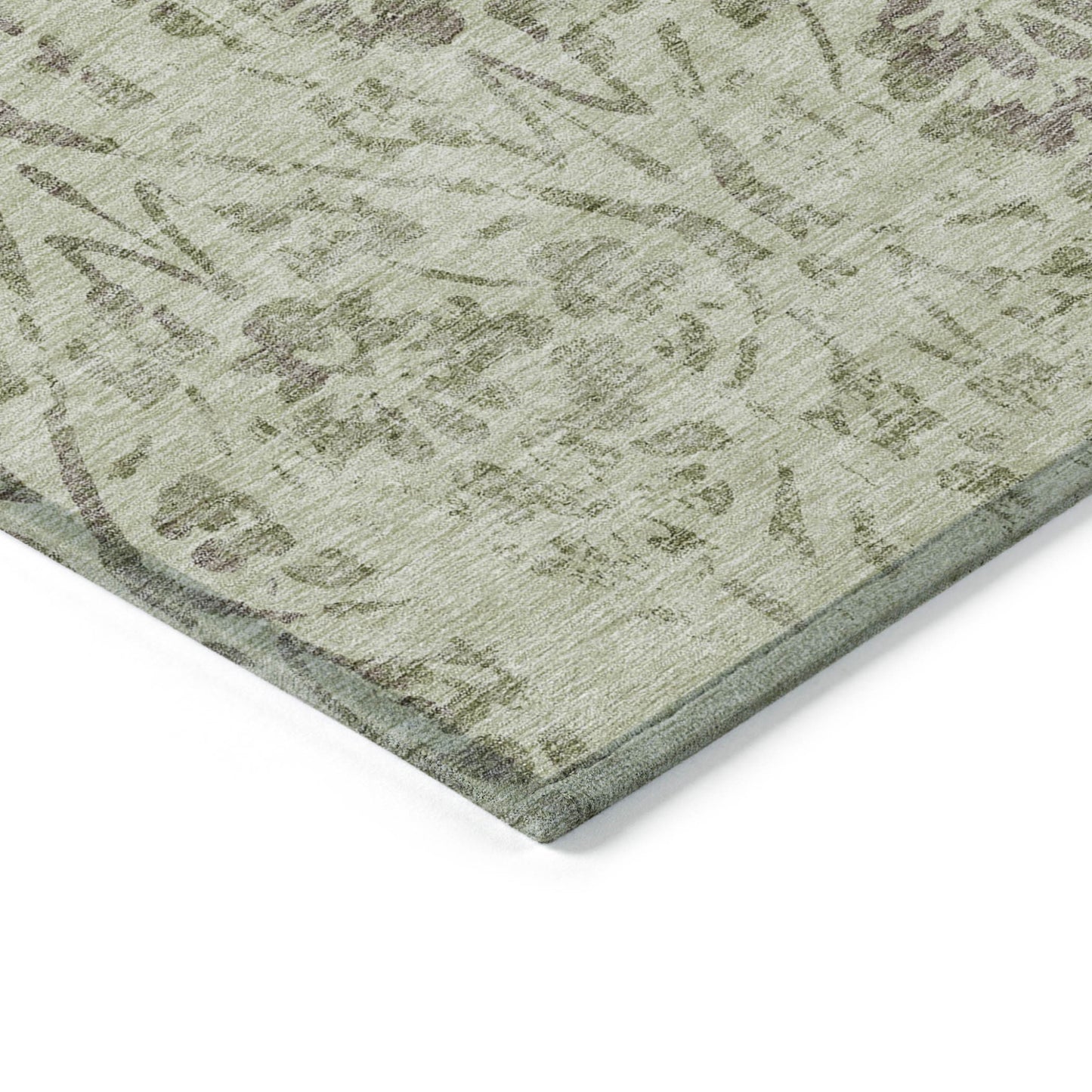 Tabselect Home Line 5' X 8' Artichoke Green And Brown Floral Washable Indoor Outdoor Area Rug
