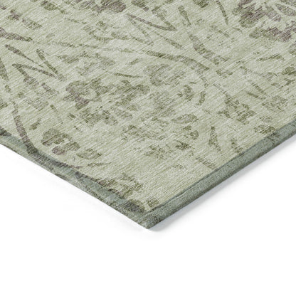 Tabselect Home Line 5' X 8' Artichoke Green And Brown Floral Washable Indoor Outdoor Area Rug